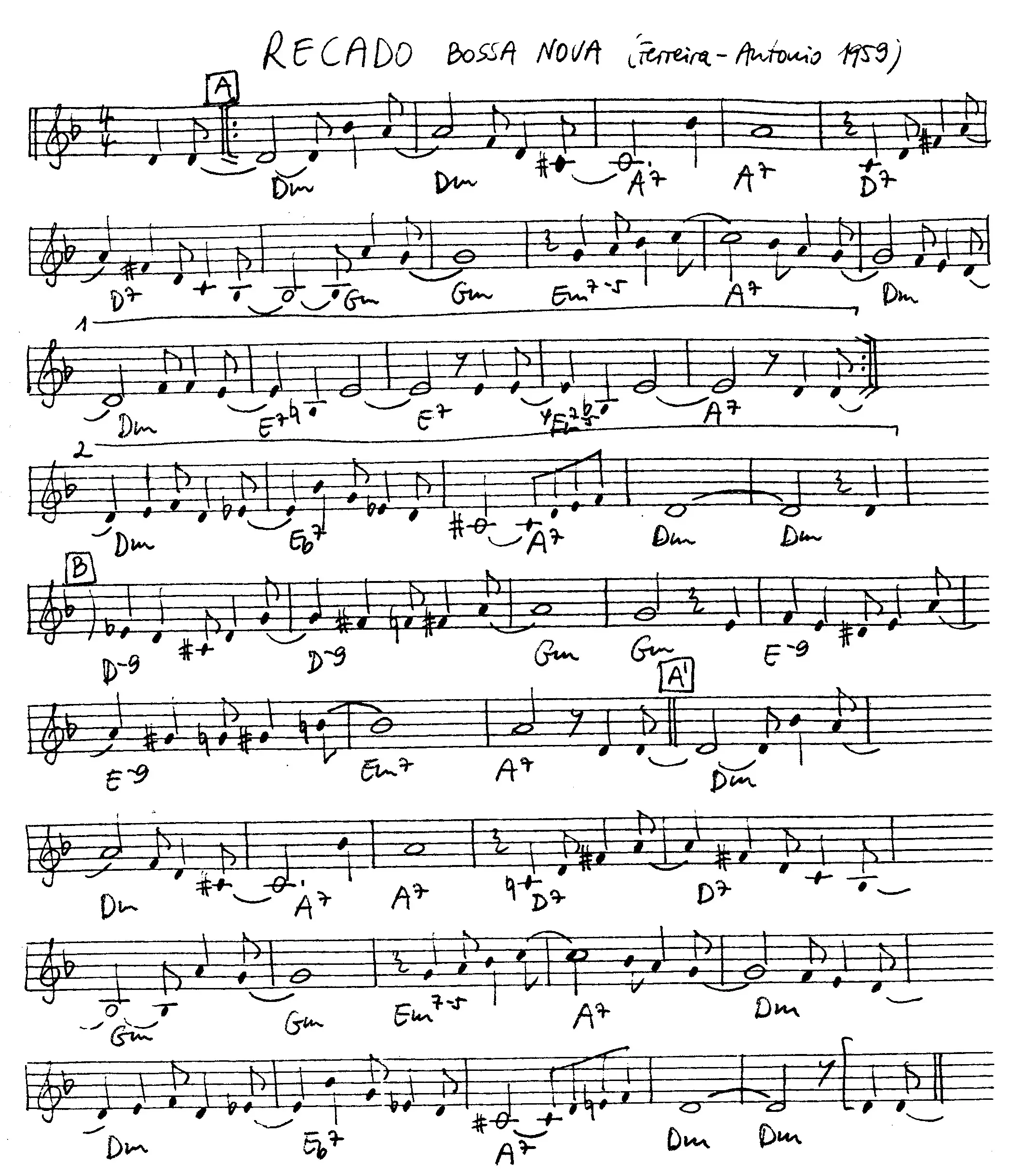 recado bossa nova free jazz leadsheet - Courtesy of the Jungle Jazz Band